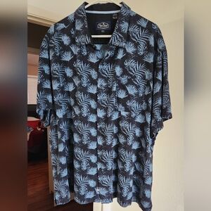 Blue and Black Leaf Print Shirt